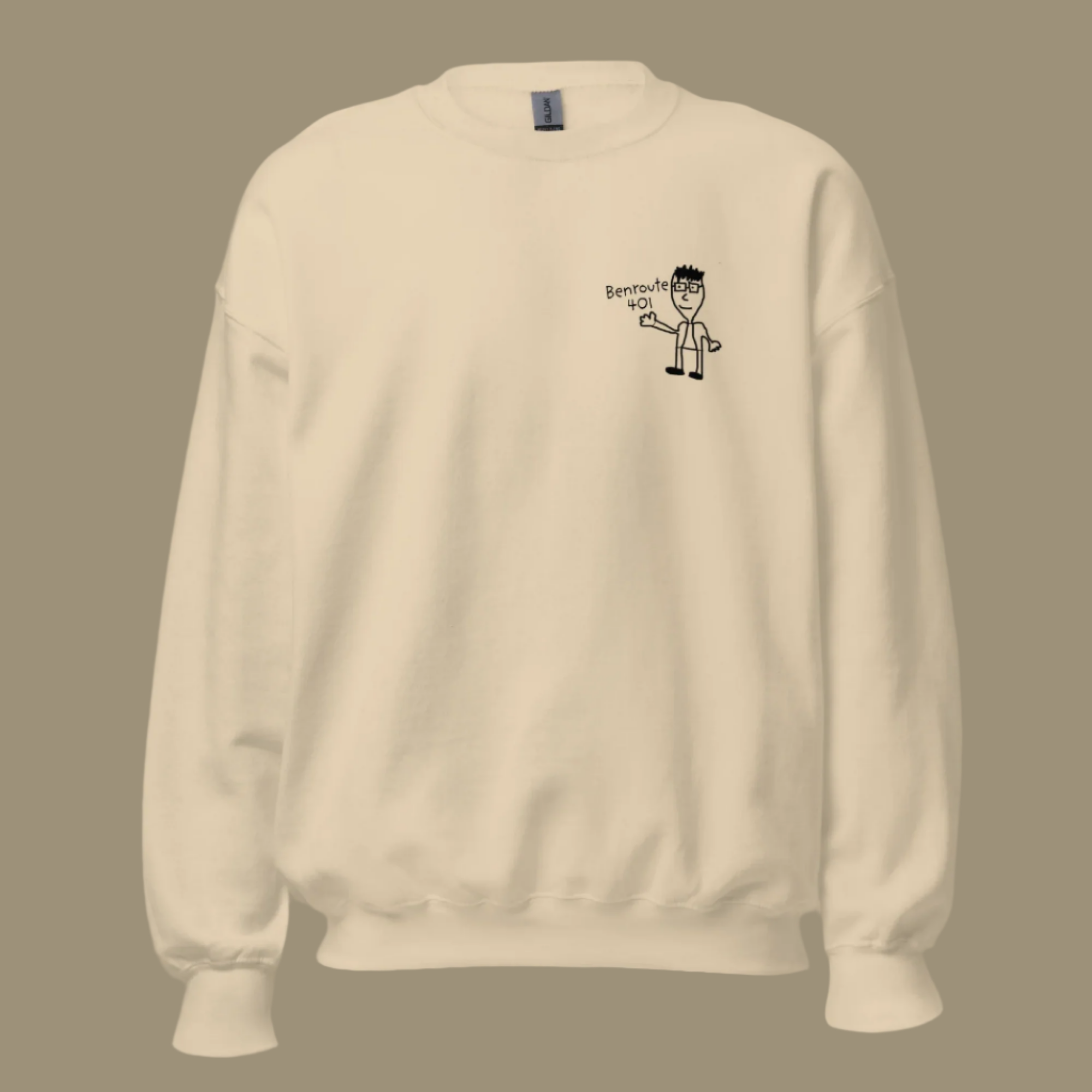 Toronto stand-up comedian Ben Stager official Benroute merch - illustrated sand sweaters