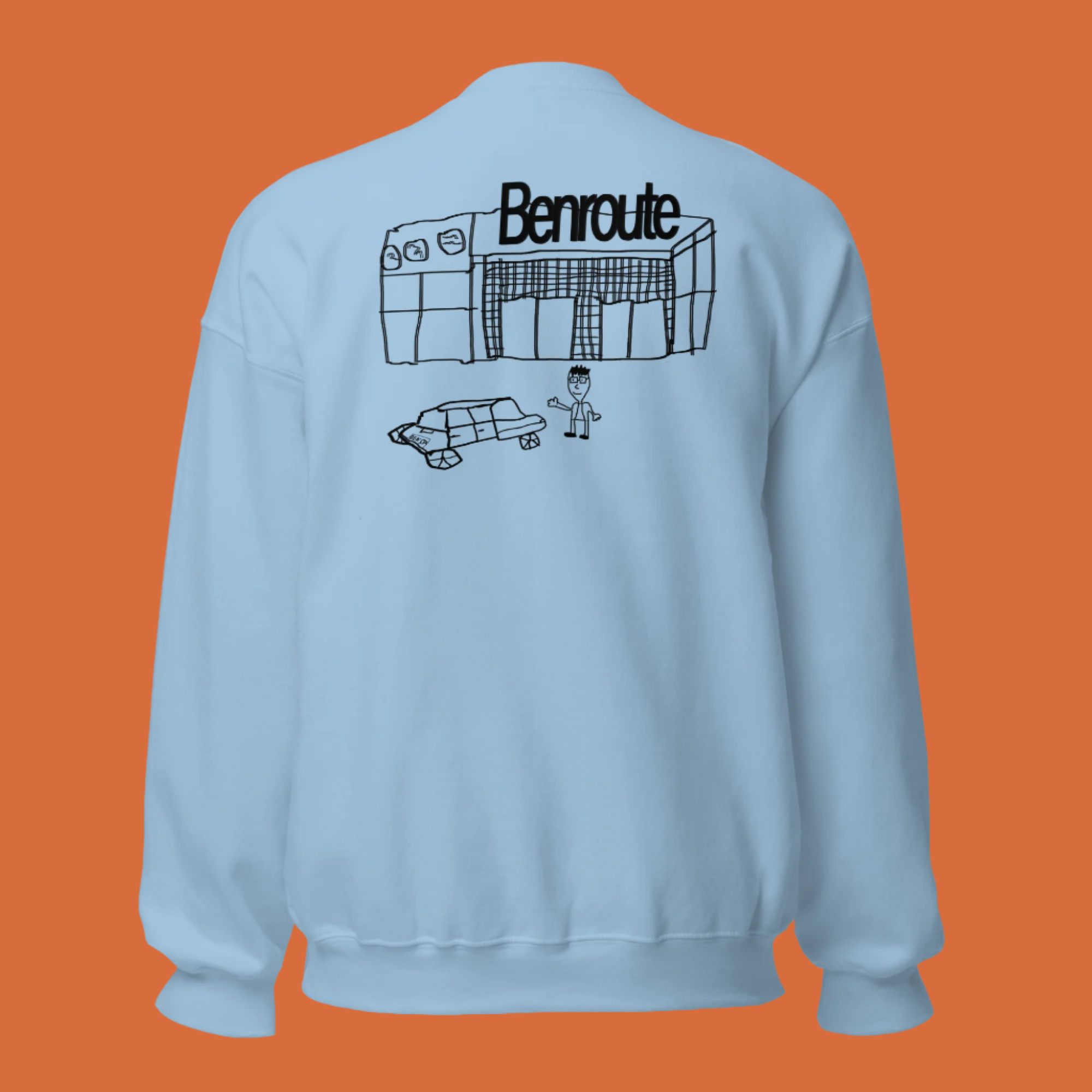 Ben Stager performance comedy artist Toronto Benroute apparel - illustrated blue sweatshirts collection
