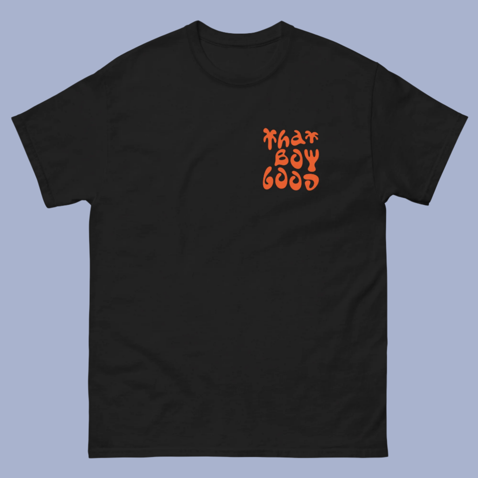 Sam Burns comedy merch featuring "That Boy Good" vintage typography t-shirts available in multiple colors - ideal custom creator merchandise for comedians and entertainers looking to build their brand identity and connect with audiences