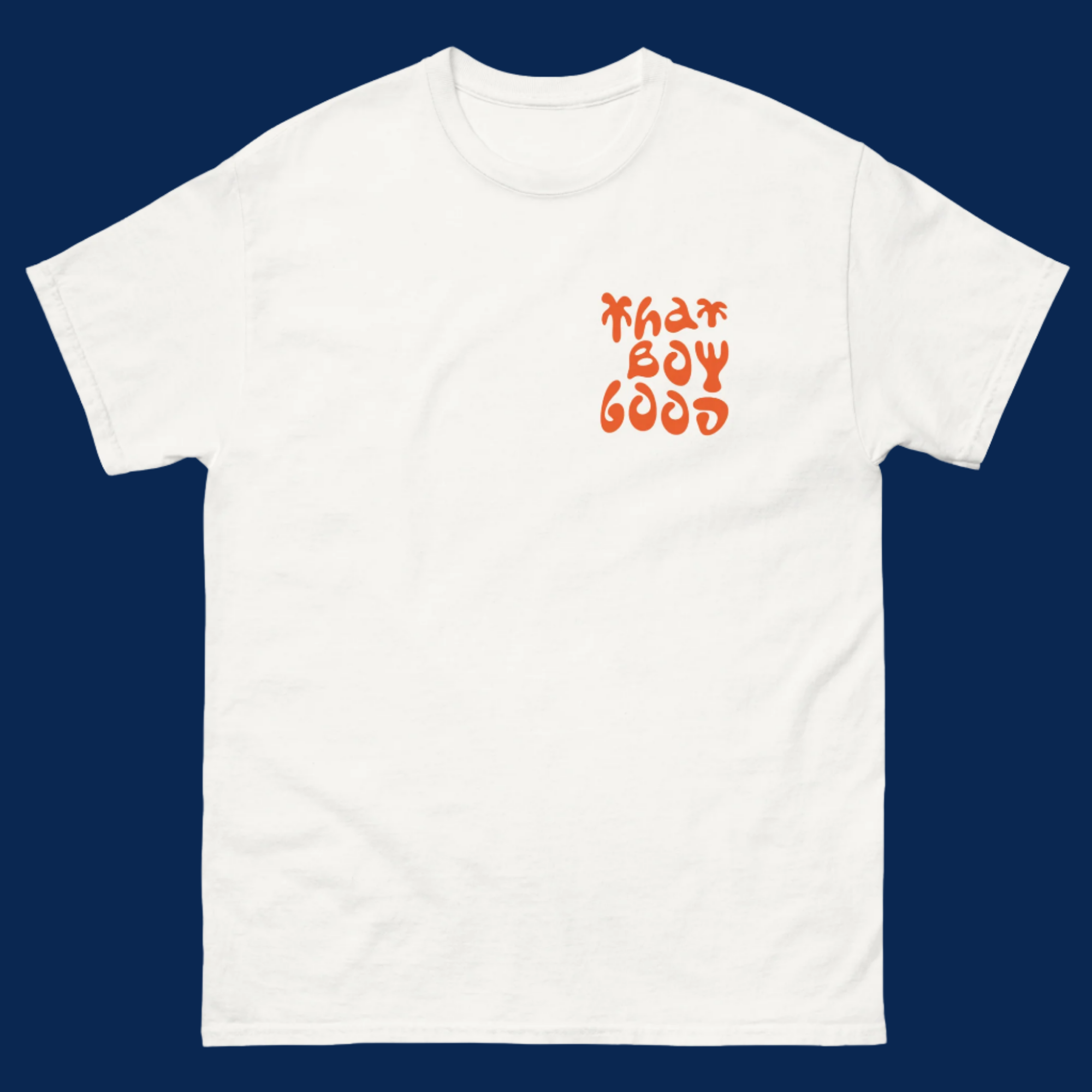 Sam Burns "That Boy Good" creator merchandise collection showcasing vintage-style design across black, white, tan, and heather t-shirts - perfect comedy merch for content creators