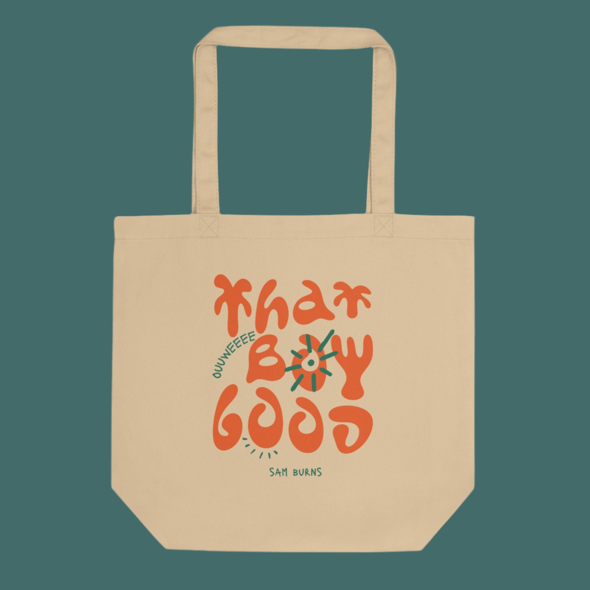 Sam Burns creator apparel collection tote bag featuring "That Boy Good" slogan in retro-style lettering on premium apparel - ideal comedy merch for content creator brand development

